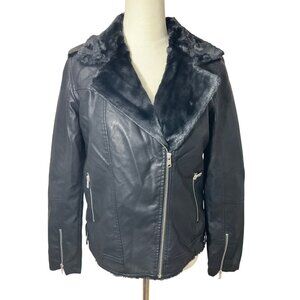 NWT Women's Baccini Faux Leather & Fur Detailed Moto Jacket  Size: Medium